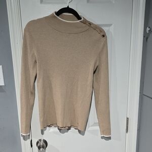 Calvin Klein Tan Turtleneck Sweater with Button Accents